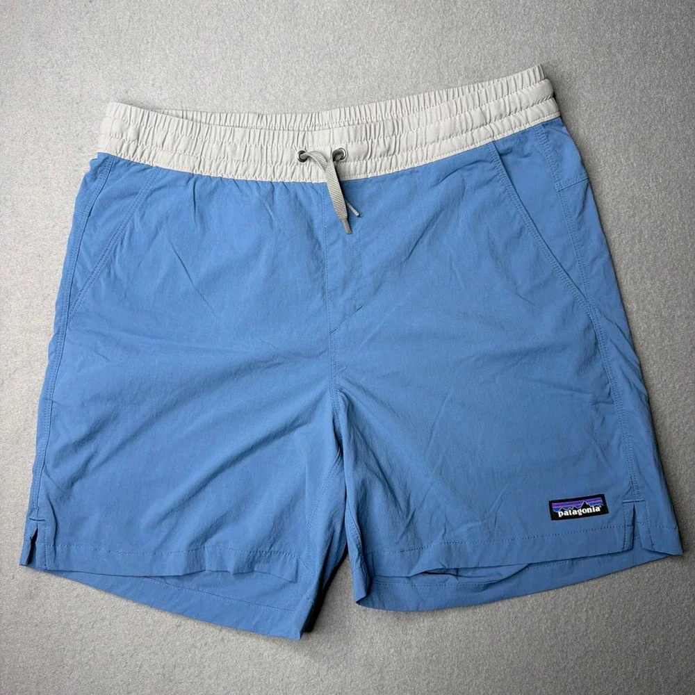 Patagonia Nine Trails Shorts Mens Medium Blue Grey Elastic Waist 6 Inch Inseam